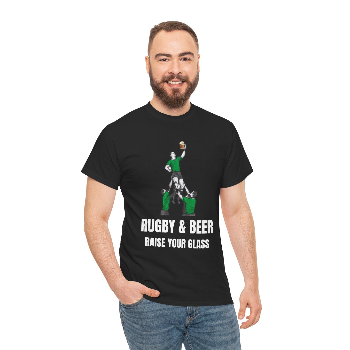 Maglietta "Raise Your Glass" di Rugby & Beer: regalo perfetto per i tifosi irlandesi di rugby
