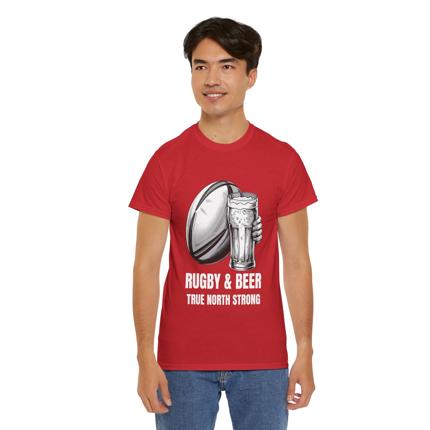Rugby & Beer ¨True North Strong¨T-Shirt - Canadian Rugby Fan Matchday Gift
