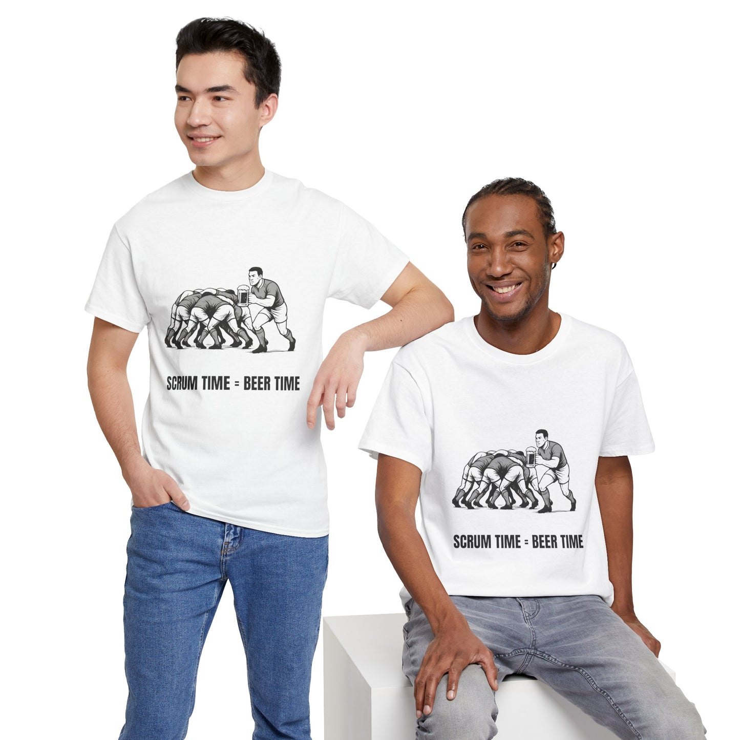 Scrum Time Beer Time Unisex Heavy Cotton Tee, Rugby Shirt, Sports Fan Gift, Casual Wear, Beer Lover Apparel