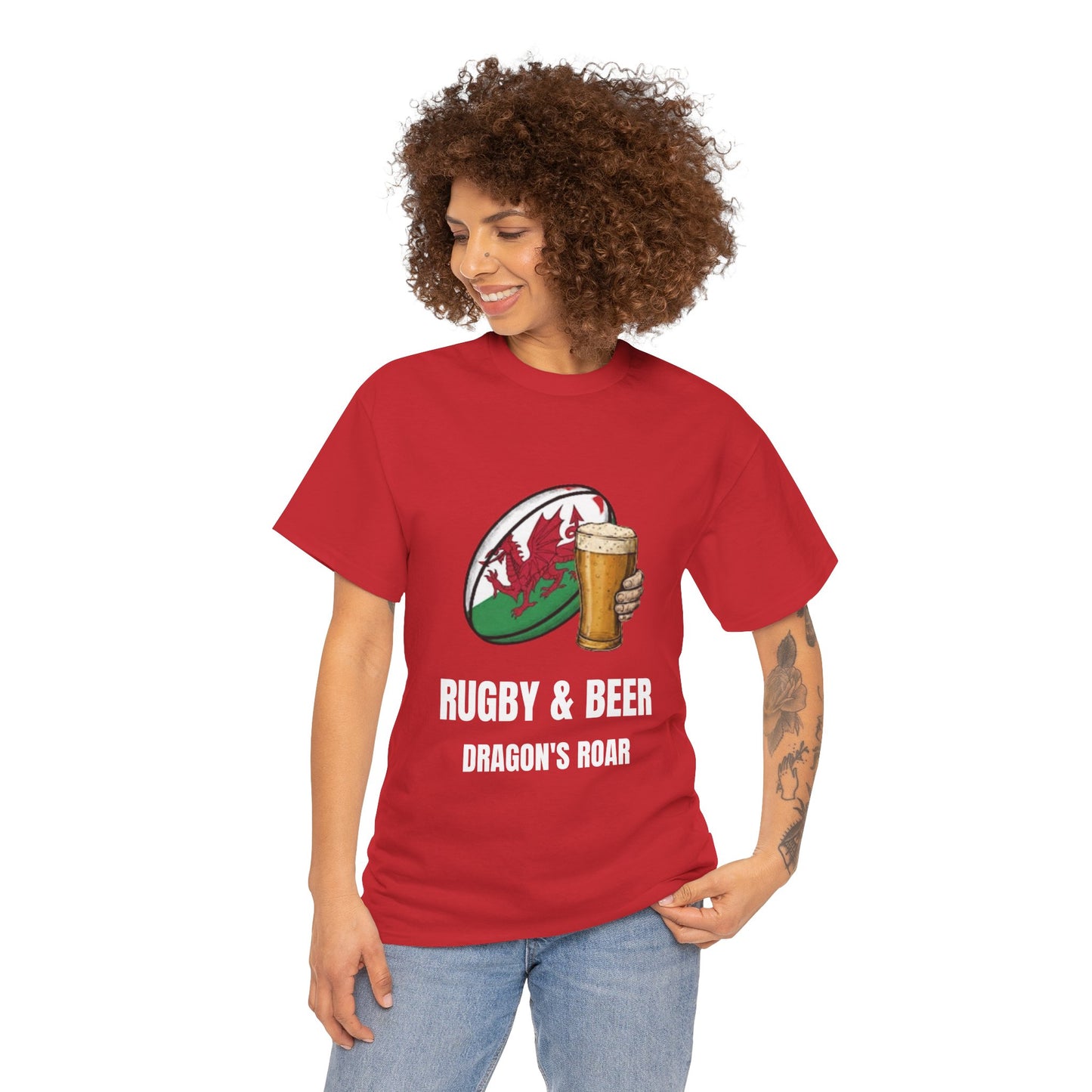 Maglietta "Dragon's Roar" di Rugby & Beer – Regalo per la partita dei tifosi di rugby del Galles