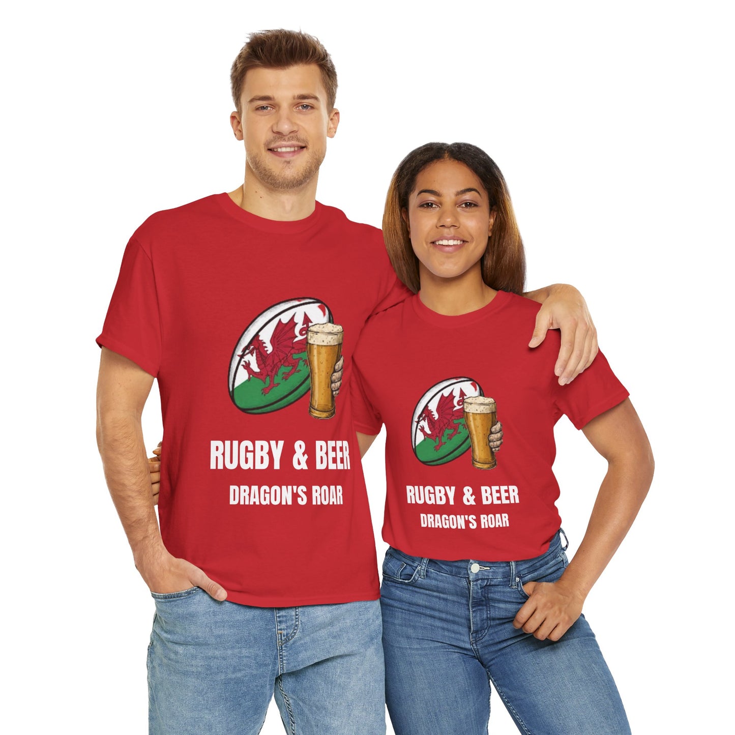 Maglietta "Dragon's Roar" di Rugby & Beer – Regalo per la partita dei tifosi di rugby del Galles