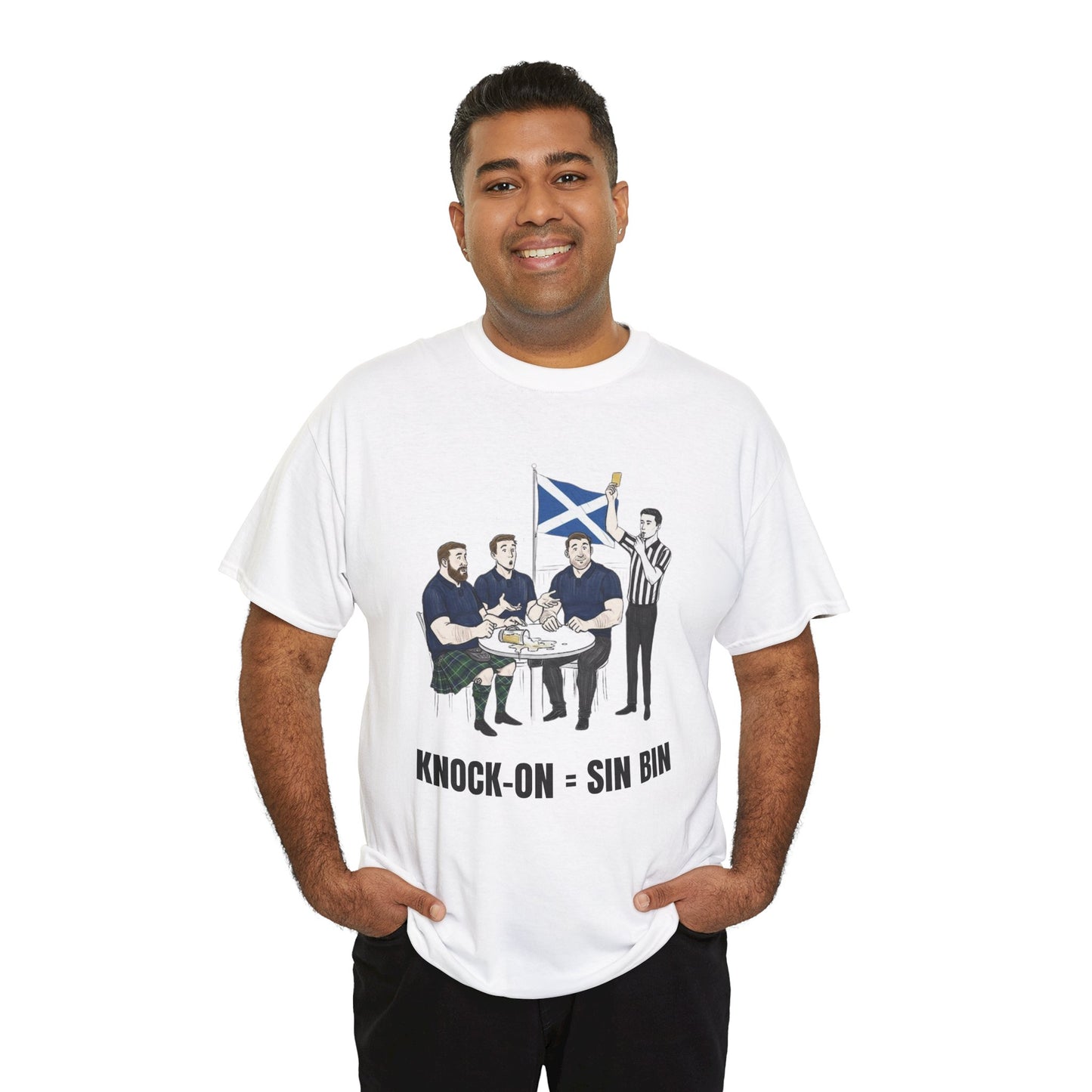 Scottish Rugby & Beer T-Shirt – Yellow Card Pint Spill | Funny Rugby Fans Tee