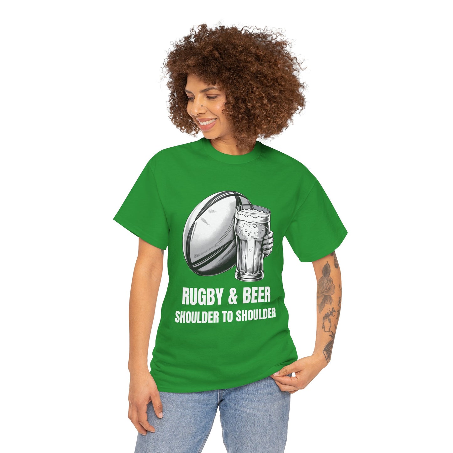 Rugby & Beer “Shoulder to Shoulder” T-Shirt – Irish Rugby Fan Matchday Gift