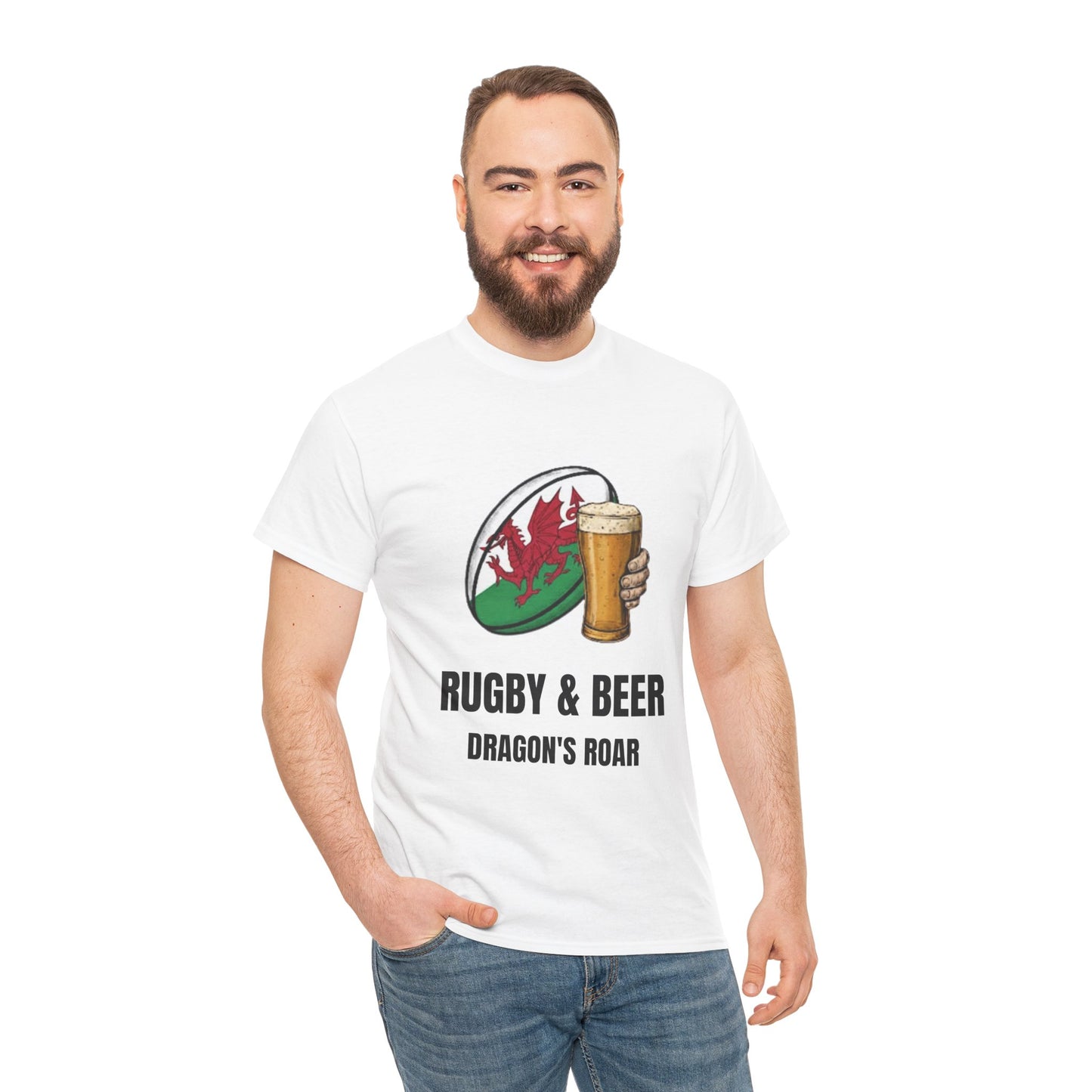 Maglietta "Dragon's Roar" di Rugby & Beer – Regalo per la partita dei tifosi di rugby del Galles