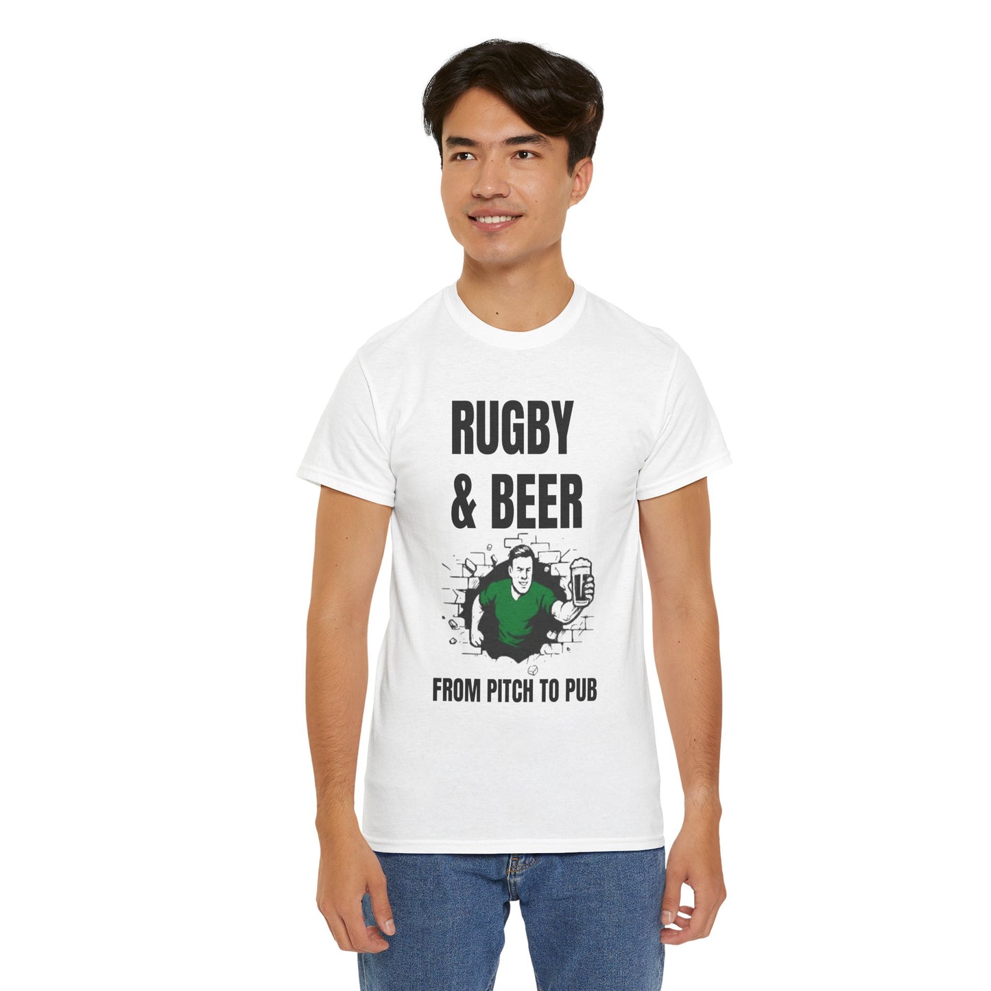 Rugby & Beer T-Shirt – From the Pitch to the Pub | Irish Rugby Fans Tee