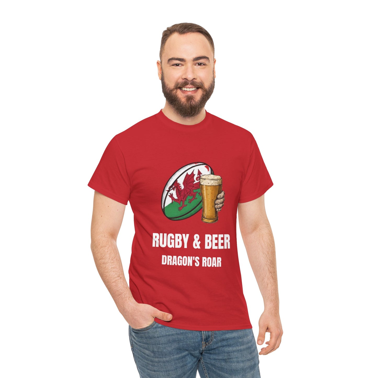 Maglietta "Dragon's Roar" di Rugby & Beer – Regalo per la partita dei tifosi di rugby del Galles