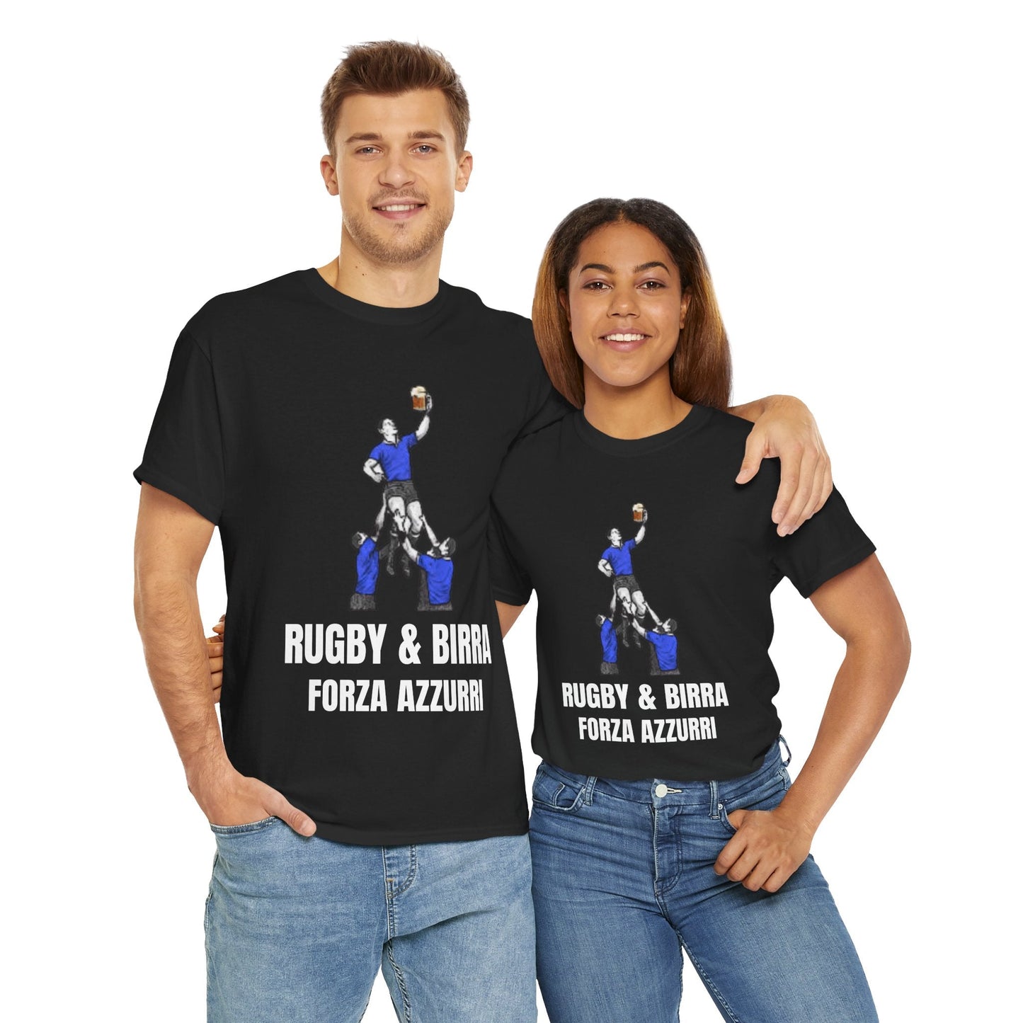Forza Azzurri Italy Rugby T-Shirt | Rugby & Birra Fan Tee - Rugby & Beer