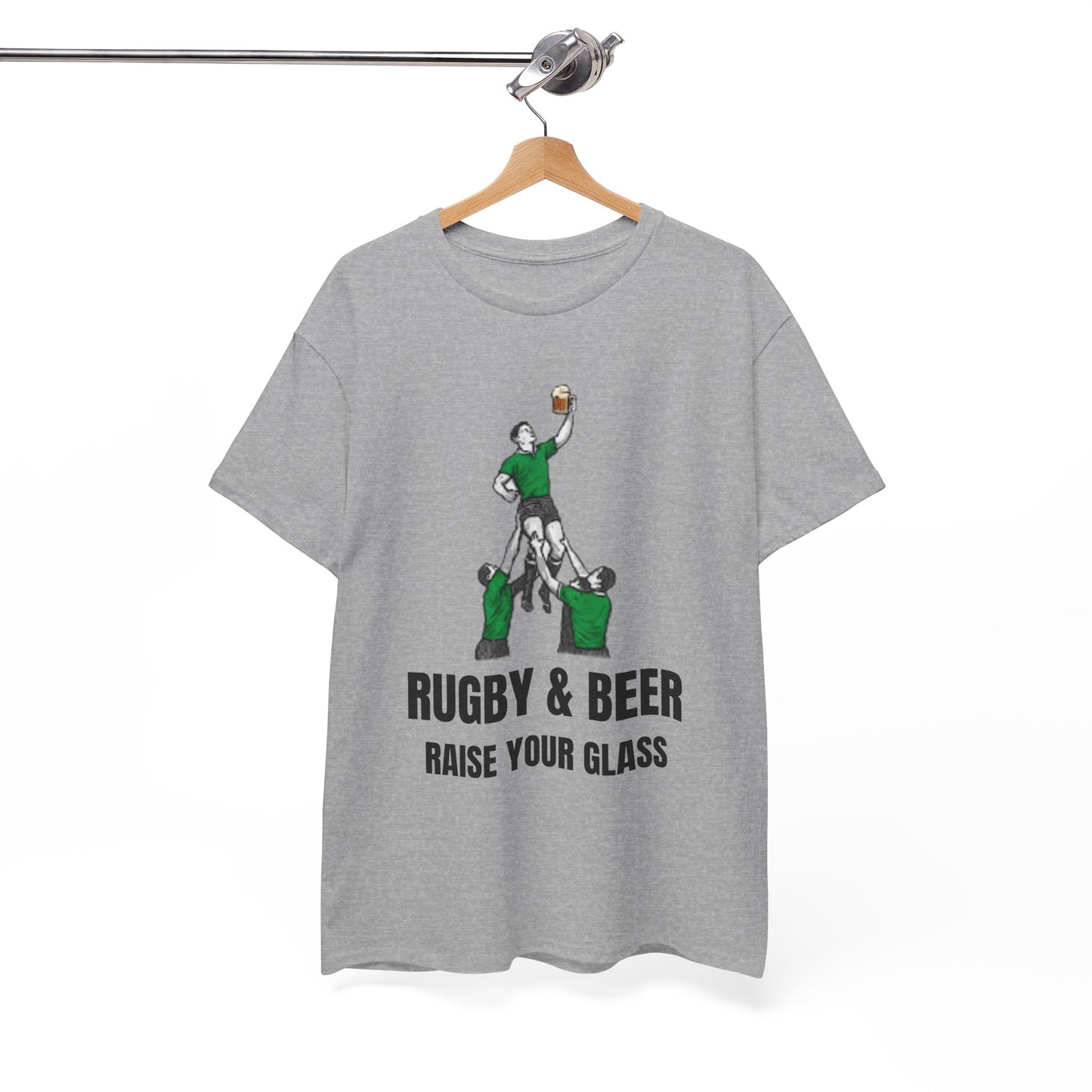 Rugby & Beer “Raise Your Glass” T-Shirt – Perfect Gift for Irish Rugby Fans