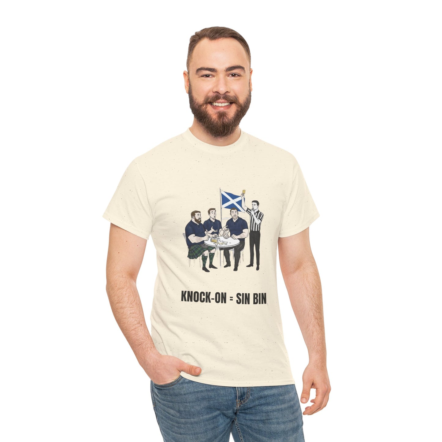 Scottish Rugby & Beer T-Shirt – Yellow Card Pint Spill | Funny Rugby Fans Tee