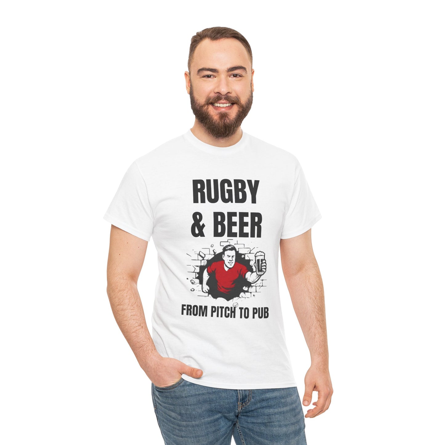 Rugby & Beer T-Shirt – From the Pitch to the Pub | Welsh Rugby Fans Tee