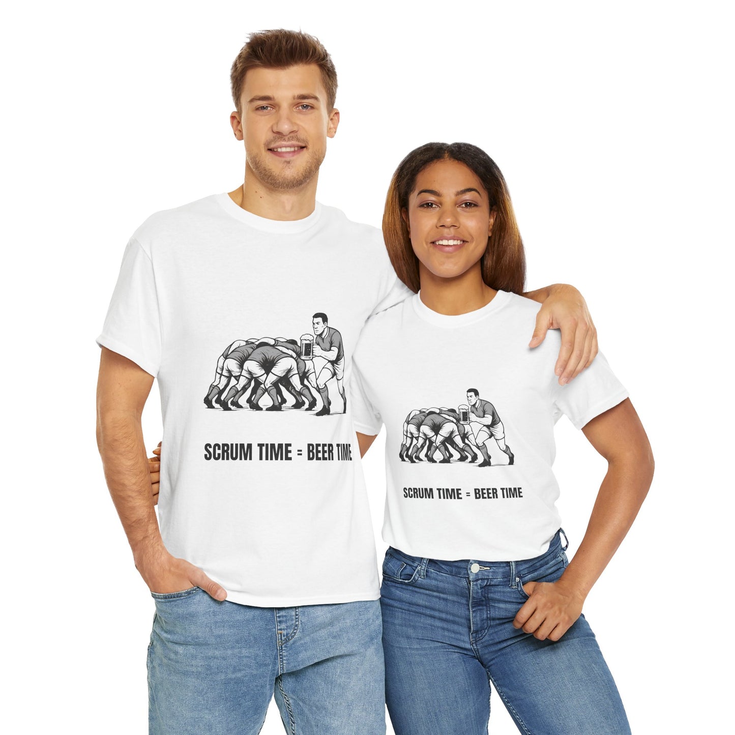 Scrum Time Beer Time Unisex Heavy Cotton Tee, Rugby Shirt, Sports Fan Gift, Casual Wear, Beer Lover Apparel
