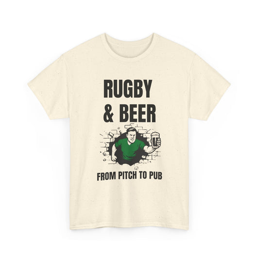 Rugby & Beer T-Shirt – From the Pitch to the Pub | Irish Rugby Fans Tee