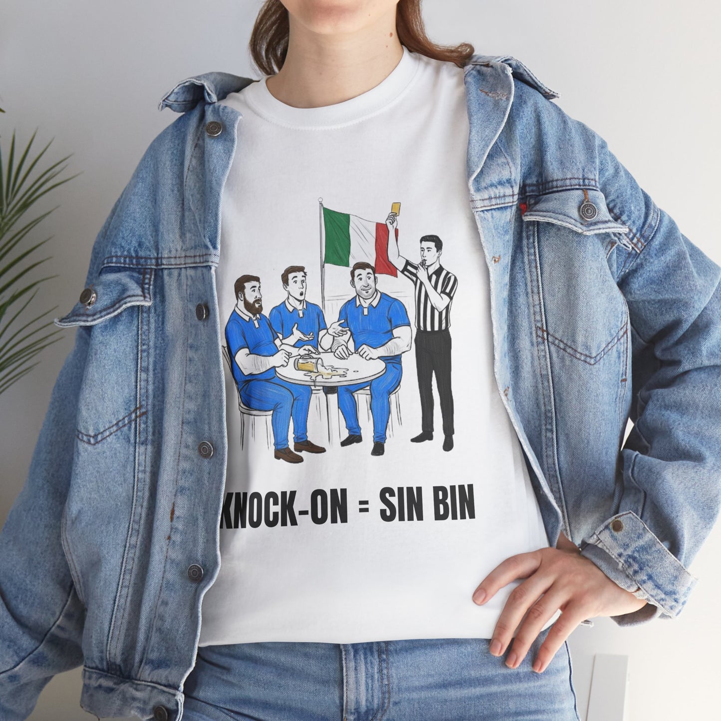Italian Rugby & Beer T-Shirt – Yellow Card Pint Spill | Funny Rugby Fans Tee