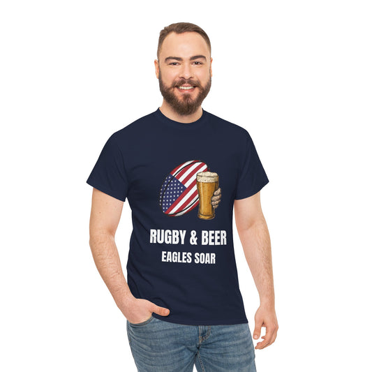 USA Rugby & Beer T-Shirt - Eagles Soar Fan Tee | Match Day Gift