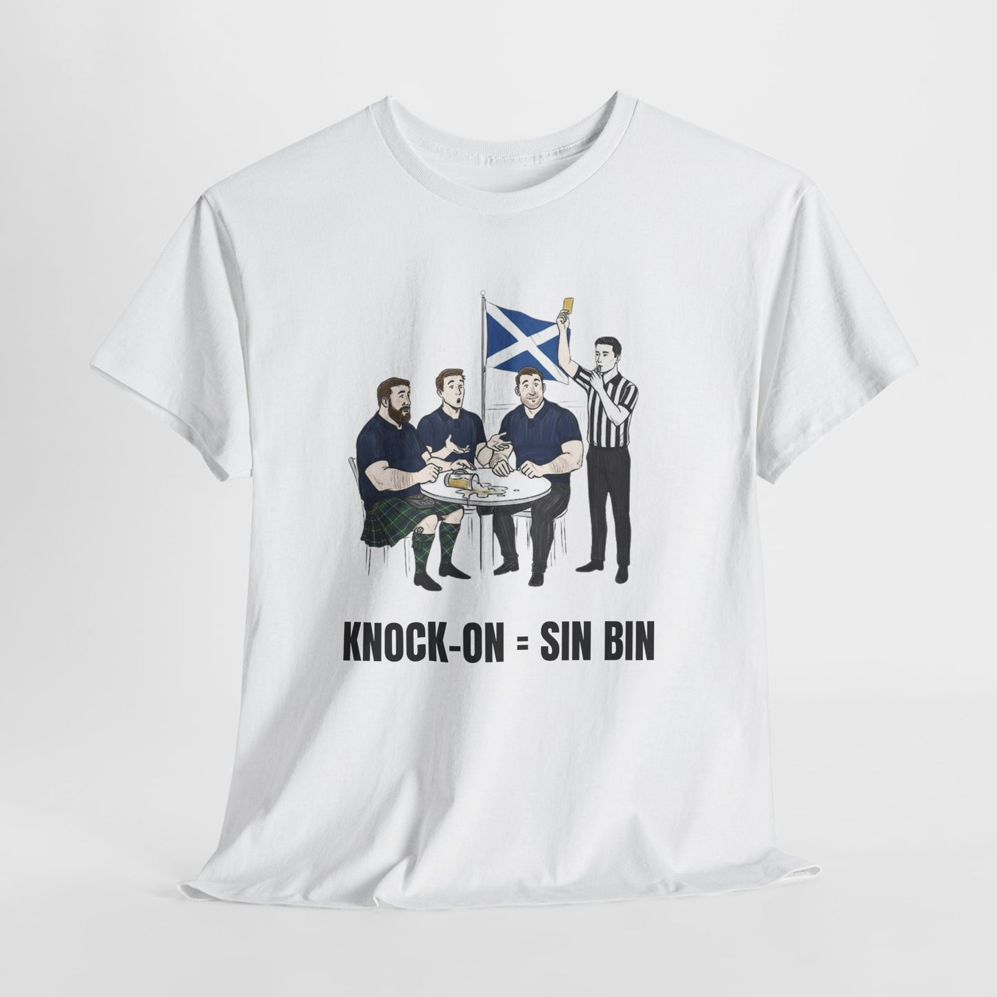 Scottish Rugby & Beer T-Shirt – Yellow Card Pint Spill | Funny Rugby Fans Tee