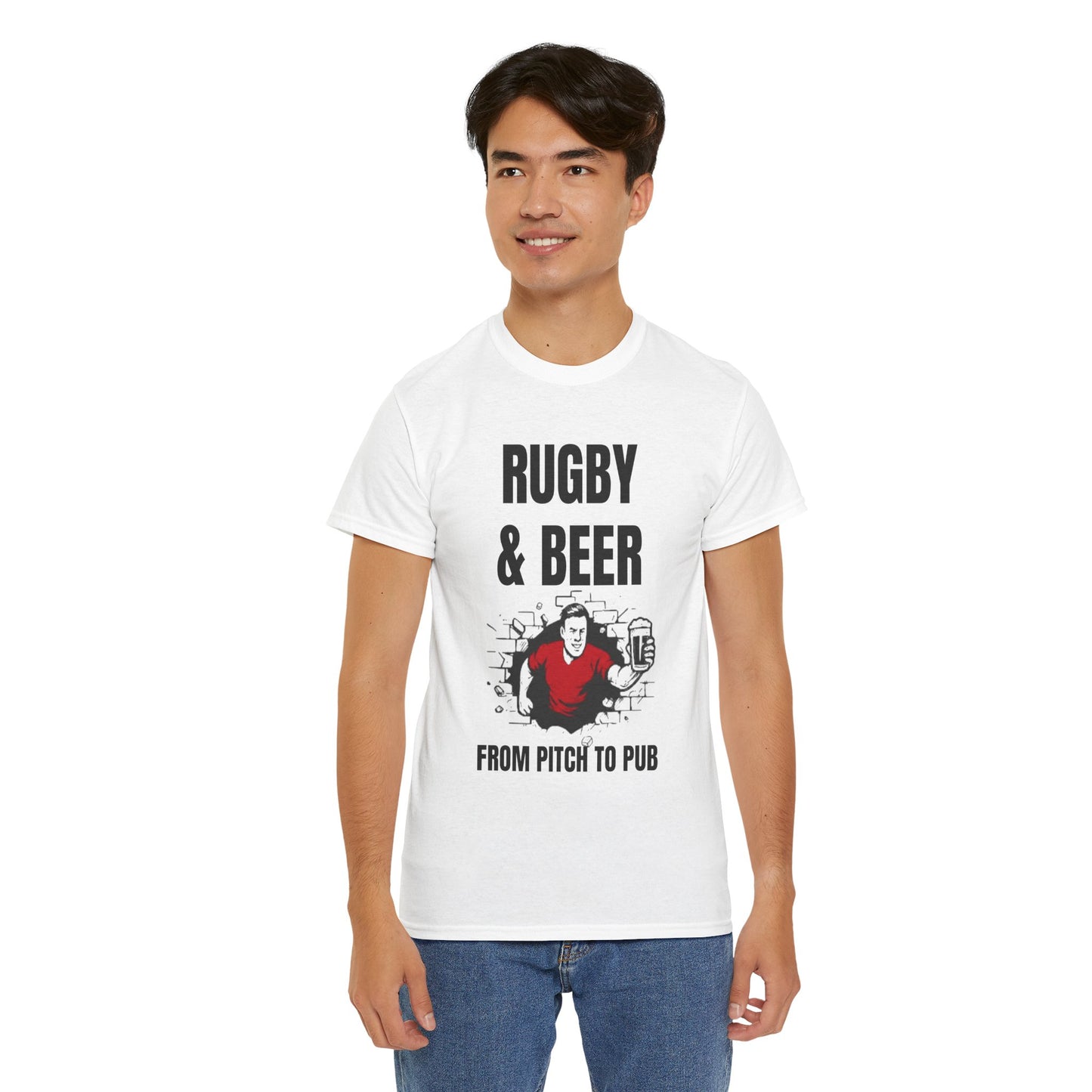 Rugby & Beer T-Shirt – From the Pitch to the Pub | Welsh Rugby Fans Tee