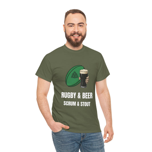 Ireland Rugby & Beer T-Shirt - Scrum & Stout Fan Tee | Match Day Gift