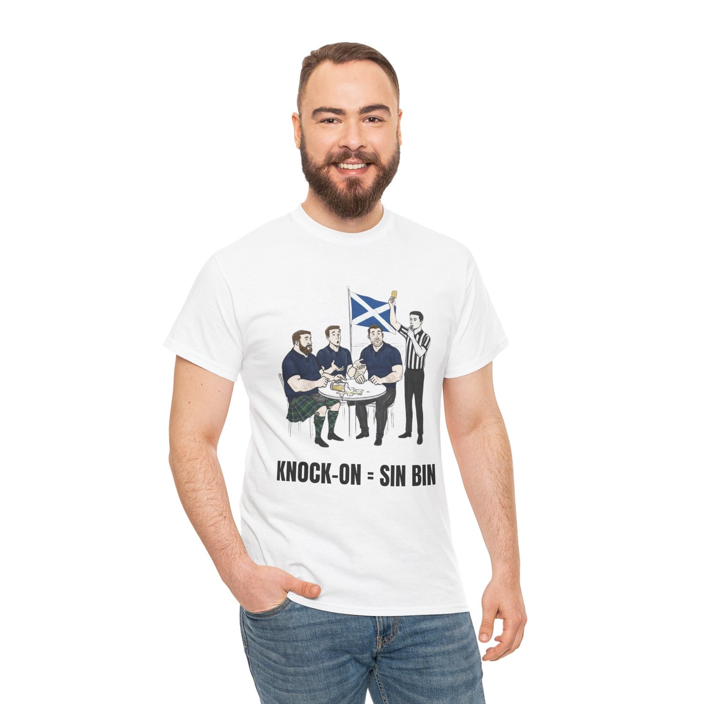 Scottish Rugby & Beer T-Shirt – Yellow Card Pint Spill | Funny Rugby Fans Tee