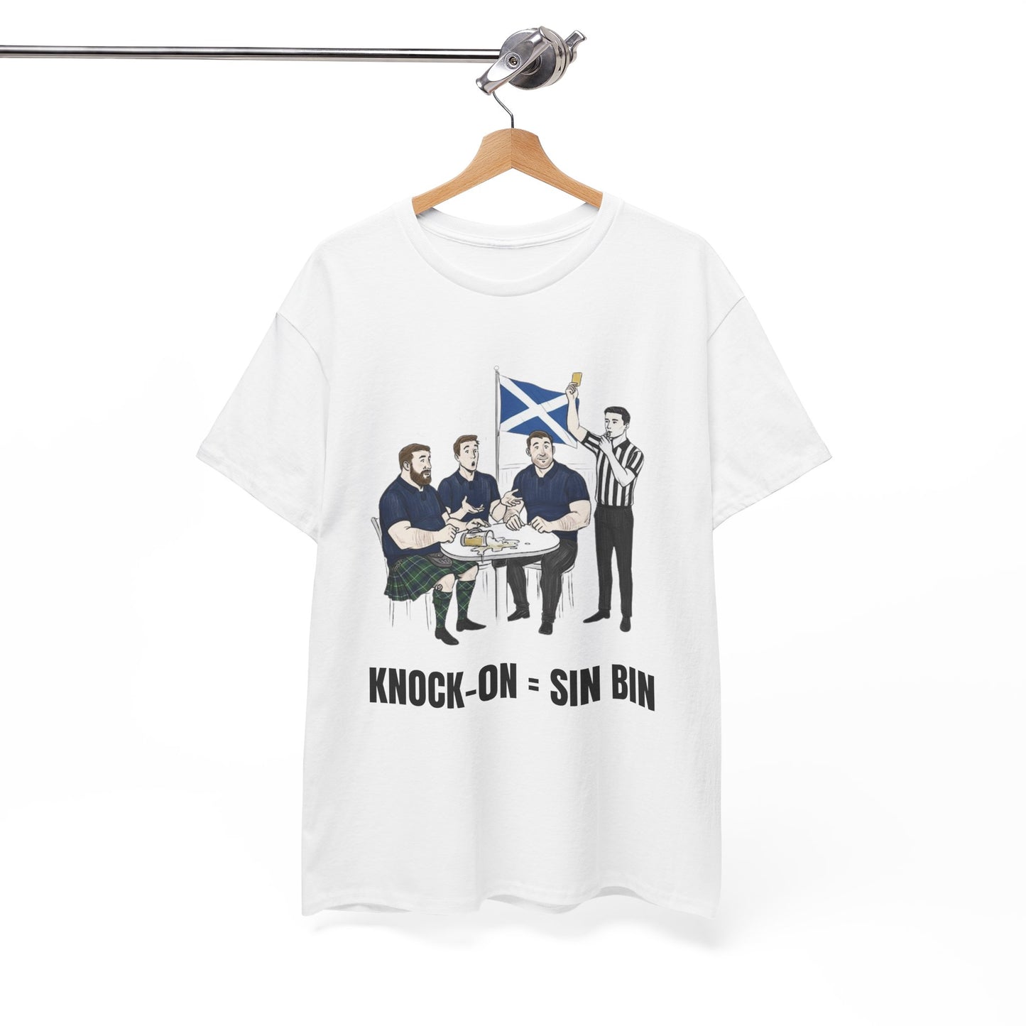 Scottish Rugby & Beer T-Shirt – Yellow Card Pint Spill | Funny Rugby Fans Tee