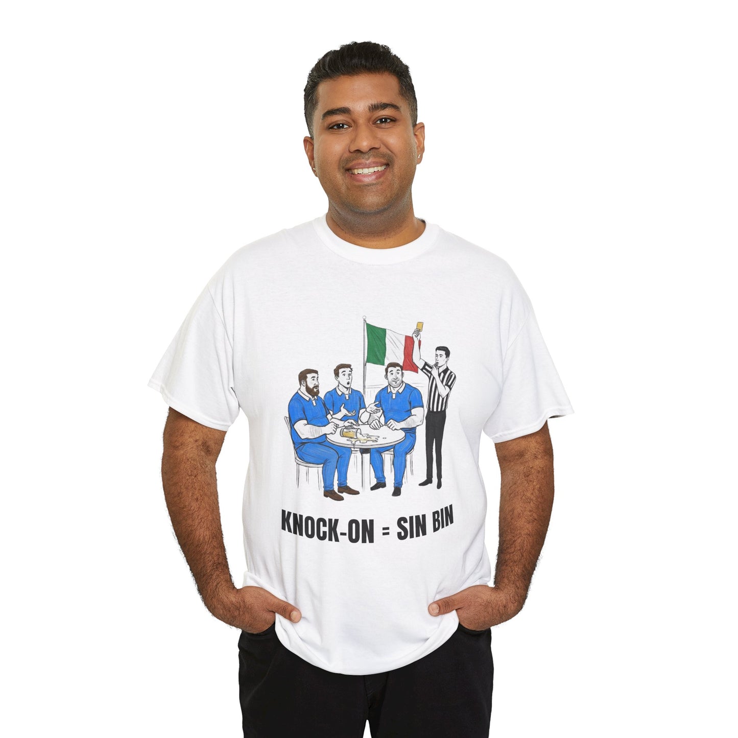 Italian Rugby & Beer T-Shirt – Yellow Card Pint Spill | Funny Rugby Fans Tee