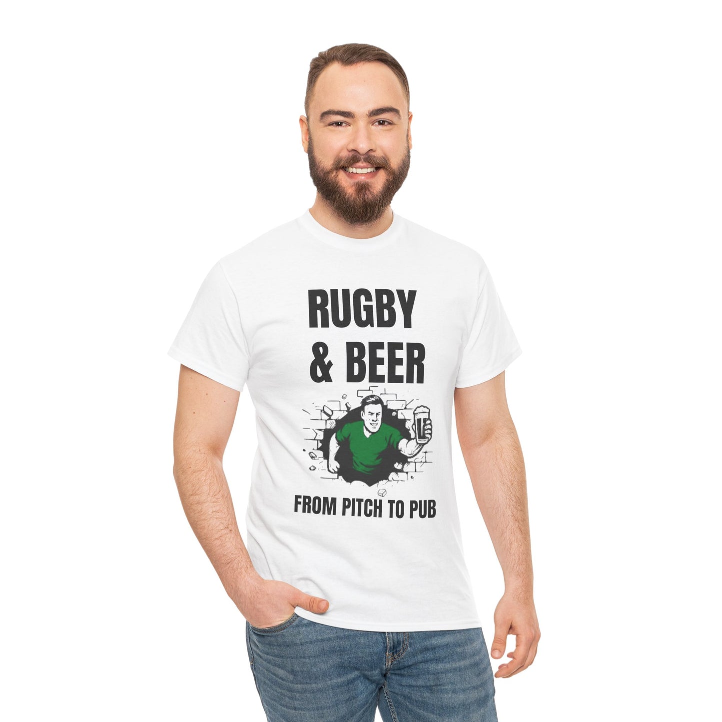 Rugby & Beer T-Shirt – From the Pitch to the Pub | Irish Rugby Fans Tee