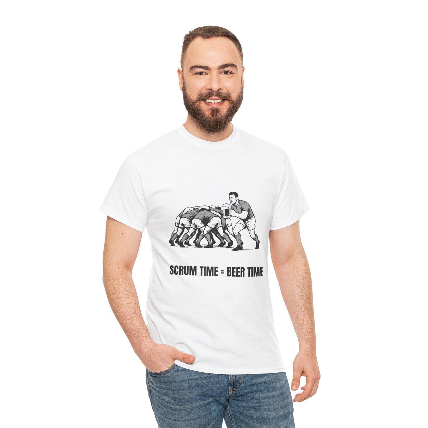 Scrum Time Beer Time Unisex Heavy Cotton Tee, Rugby Shirt, Sports Fan Gift, Casual Wear, Beer Lover Apparel