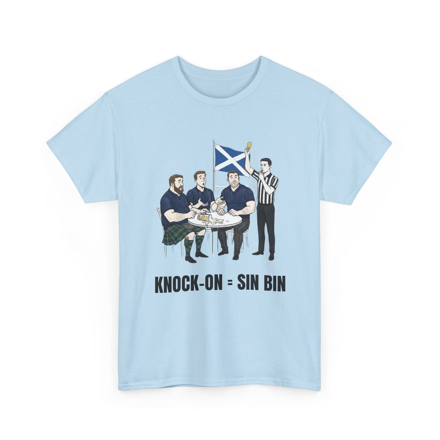 Scottish Rugby & Beer T-Shirt – Yellow Card Pint Spill | Funny Rugby Fans Tee