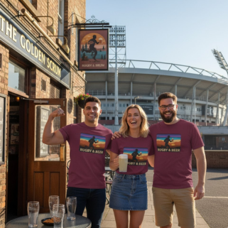 Rugby & Beer Funny T-Shirt | Mens Retro Match Day & Christmas Gift