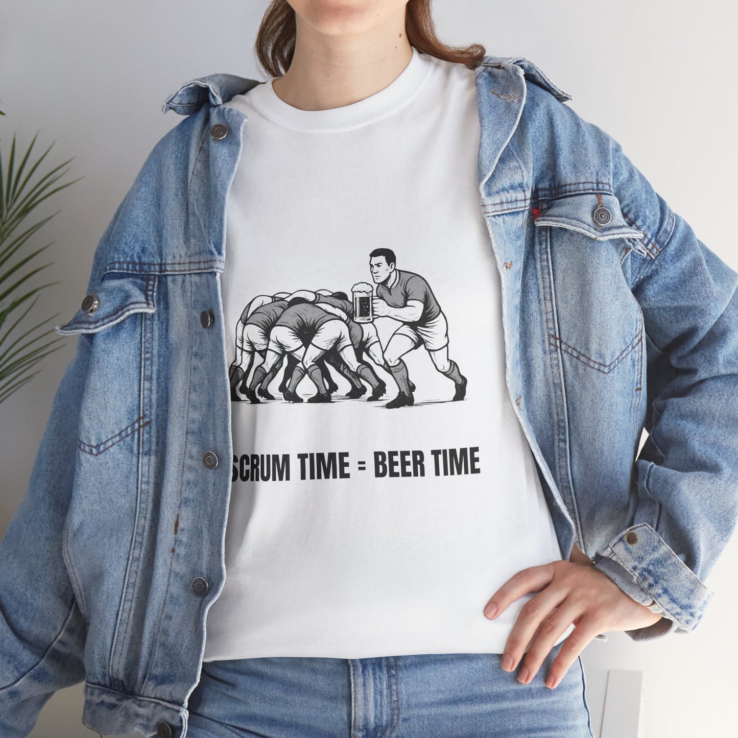 Scrum Time Beer Time Unisex Heavy Cotton Tee, Rugby Shirt, Sports Fan Gift, Casual Wear, Beer Lover Apparel