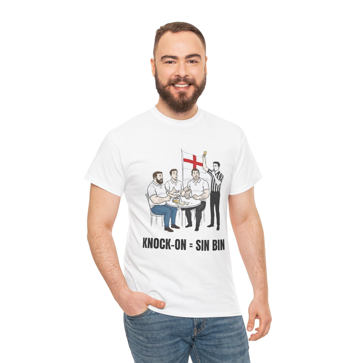 English Rugby & Beer T-Shirt – Yellow Card Pint Spill | Funny Rugby Fans Tee
