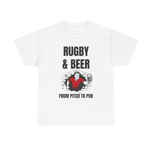 Rugby & Beer T-Shirt – From the Pitch to the Pub | Welsh Rugby Fans Tee