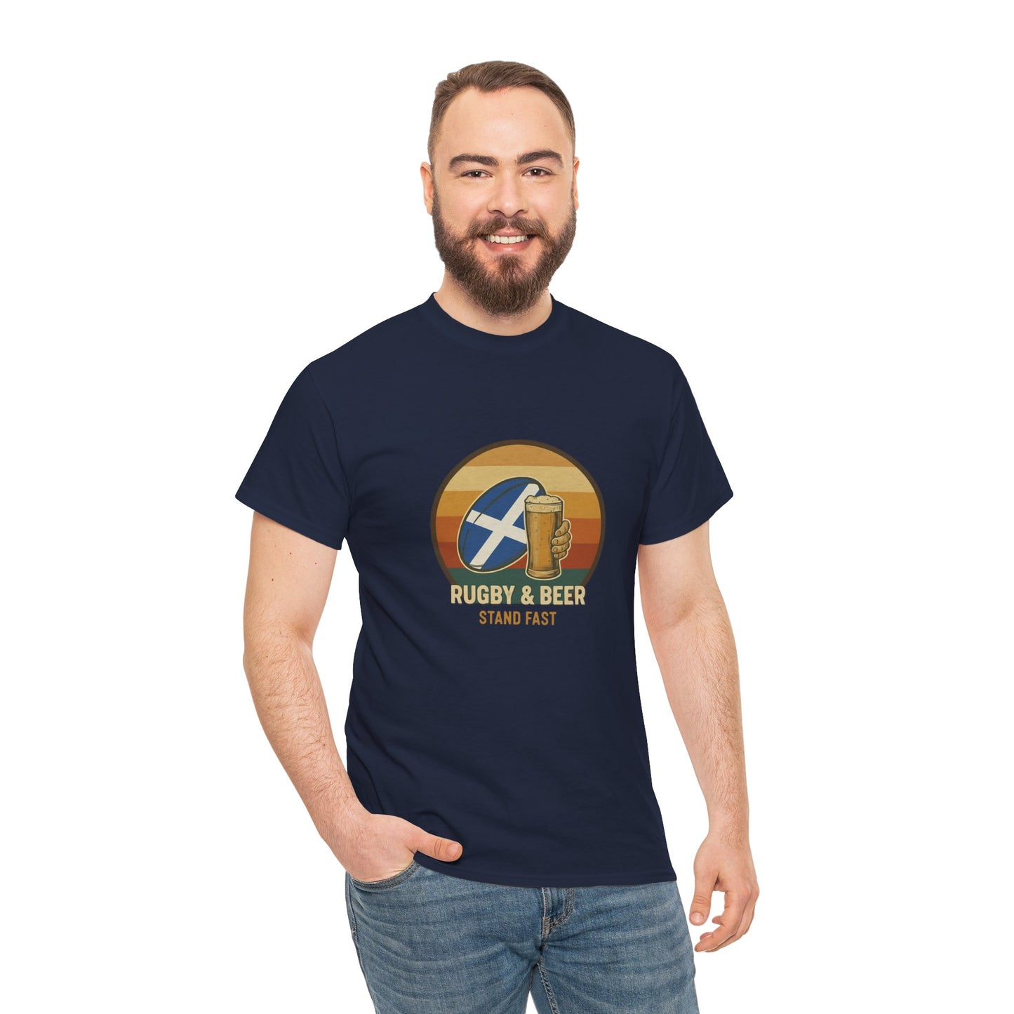 Vintage Scottish Rugby T-Shirt | Rugby & Beer “Stand Fast” – Funny Scotland Rugby Tee