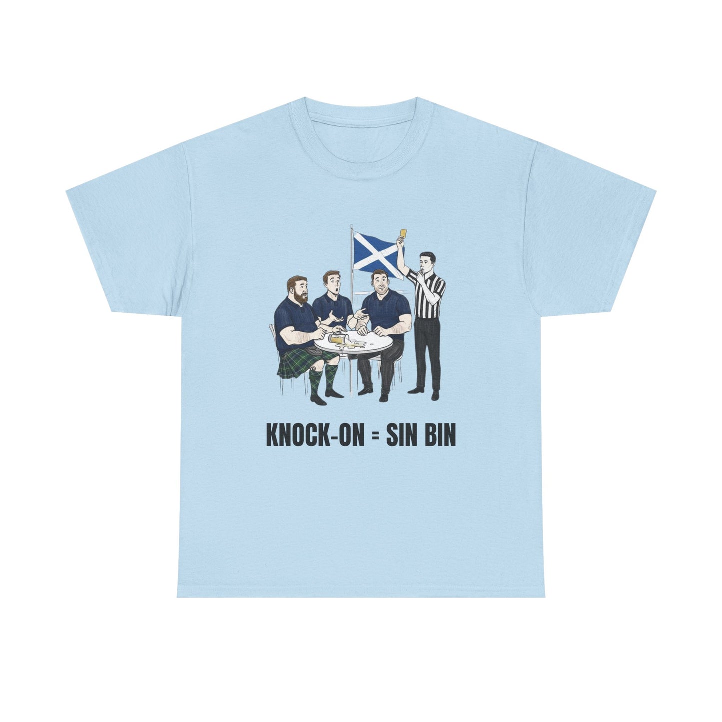Scottish Rugby & Beer T-Shirt – Yellow Card Pint Spill | Funny Rugby Fans Tee