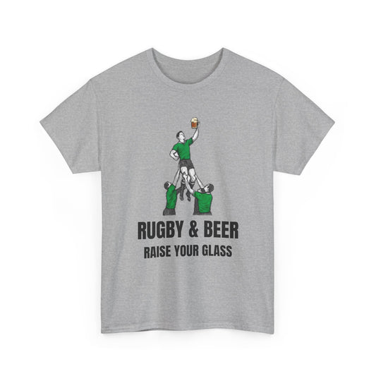 T-shirt « Raise Your Glass » (Rugby &amp; Beer) – Cadeau idéal pour les fans de rugby irlandais