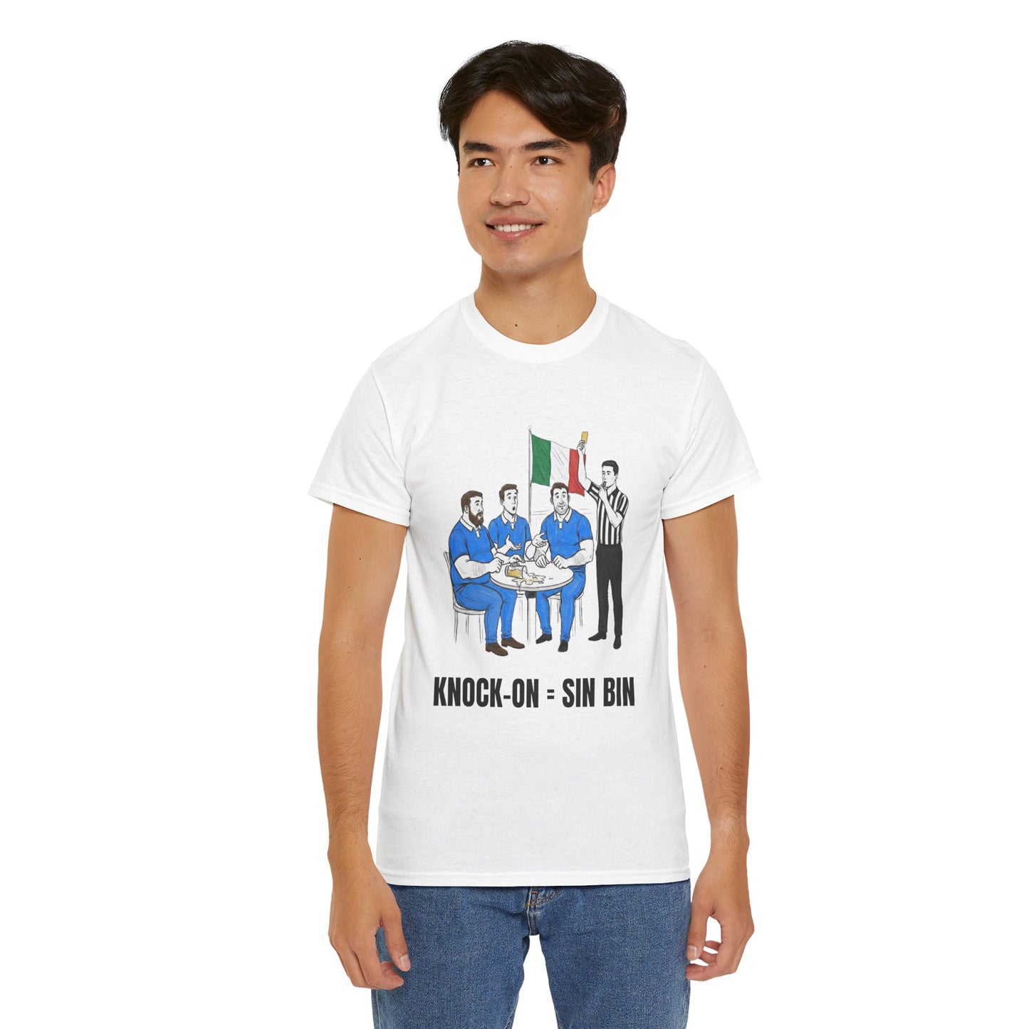Italian Rugby & Beer T-Shirt – Yellow Card Pint Spill | Funny Rugby Fans Tee