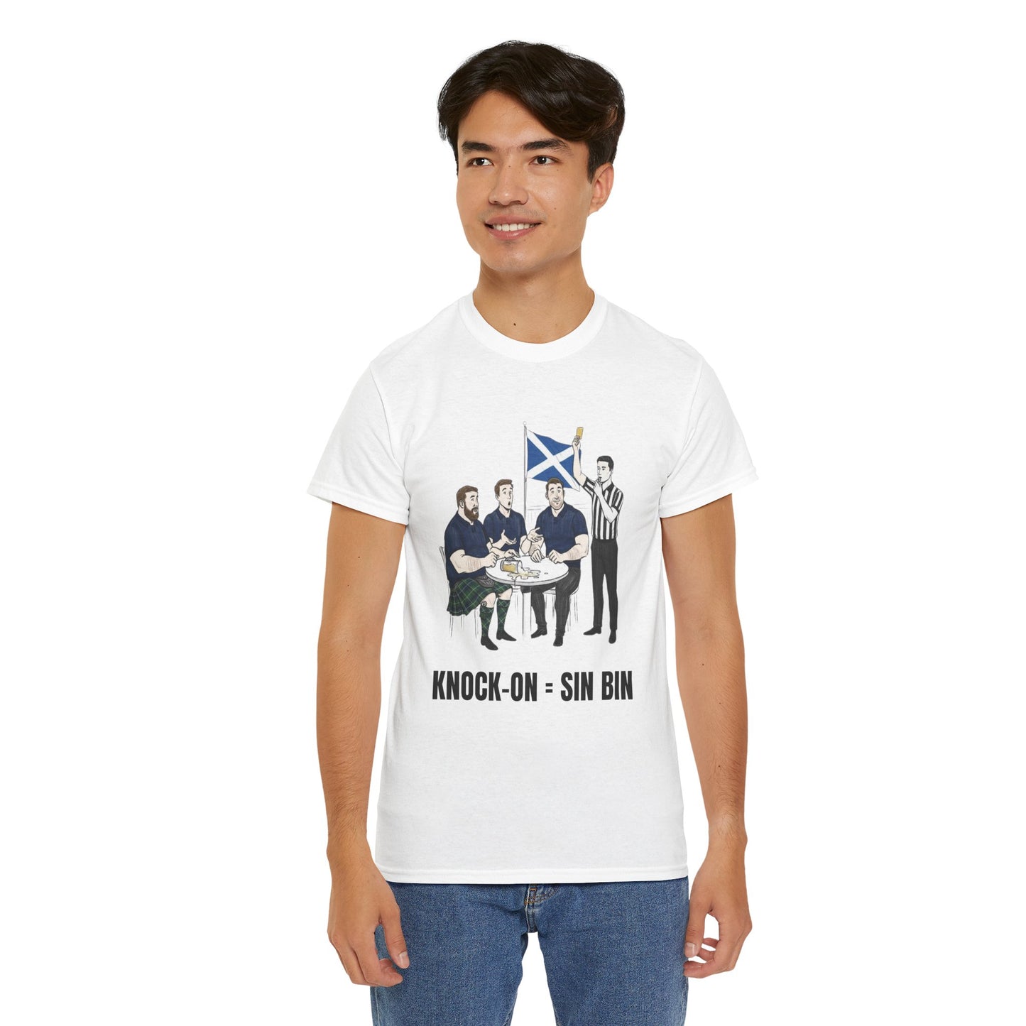 Scottish Rugby & Beer T-Shirt – Yellow Card Pint Spill | Funny Rugby Fans Tee