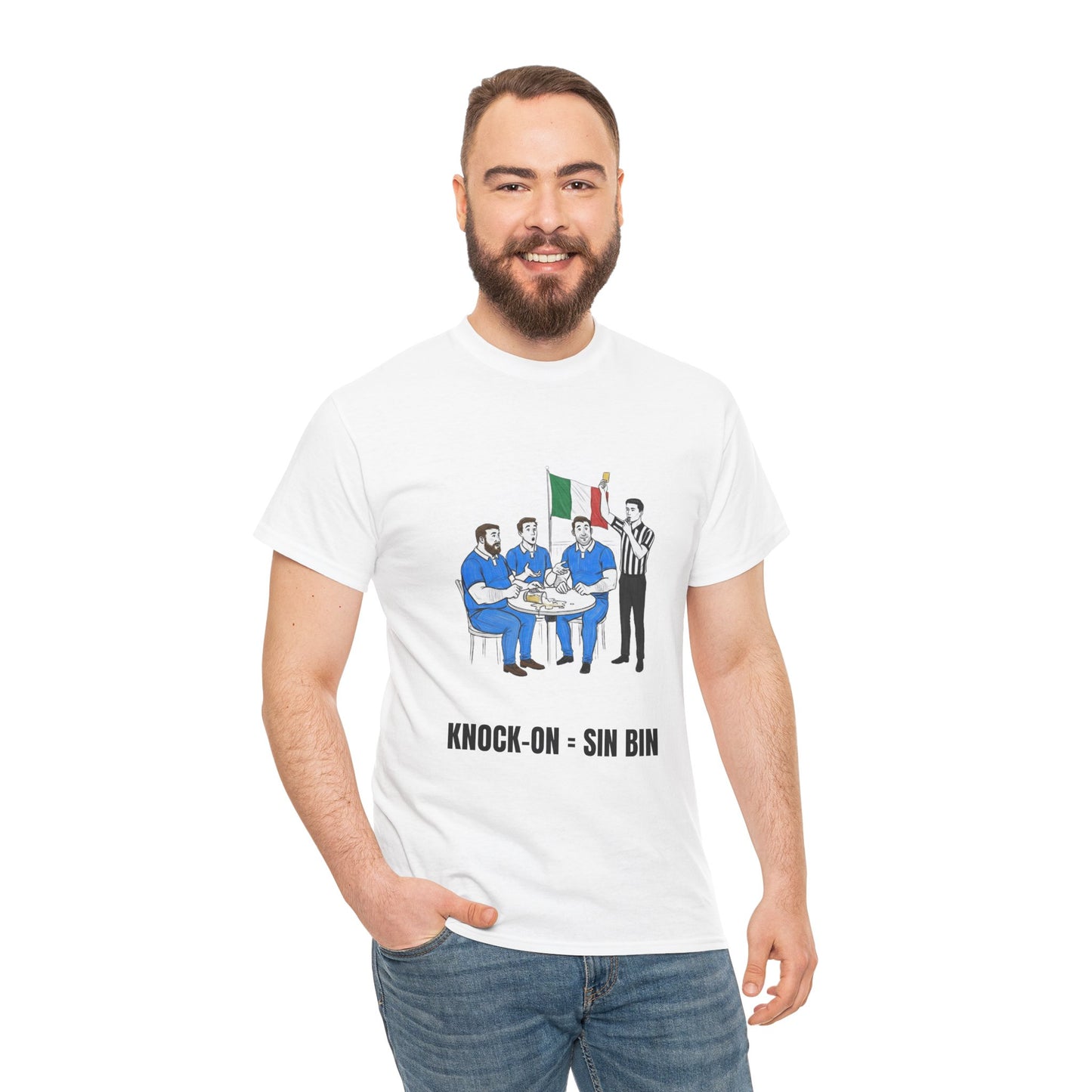 Italian Rugby & Beer T-Shirt – Yellow Card Pint Spill | Funny Rugby Fans Tee