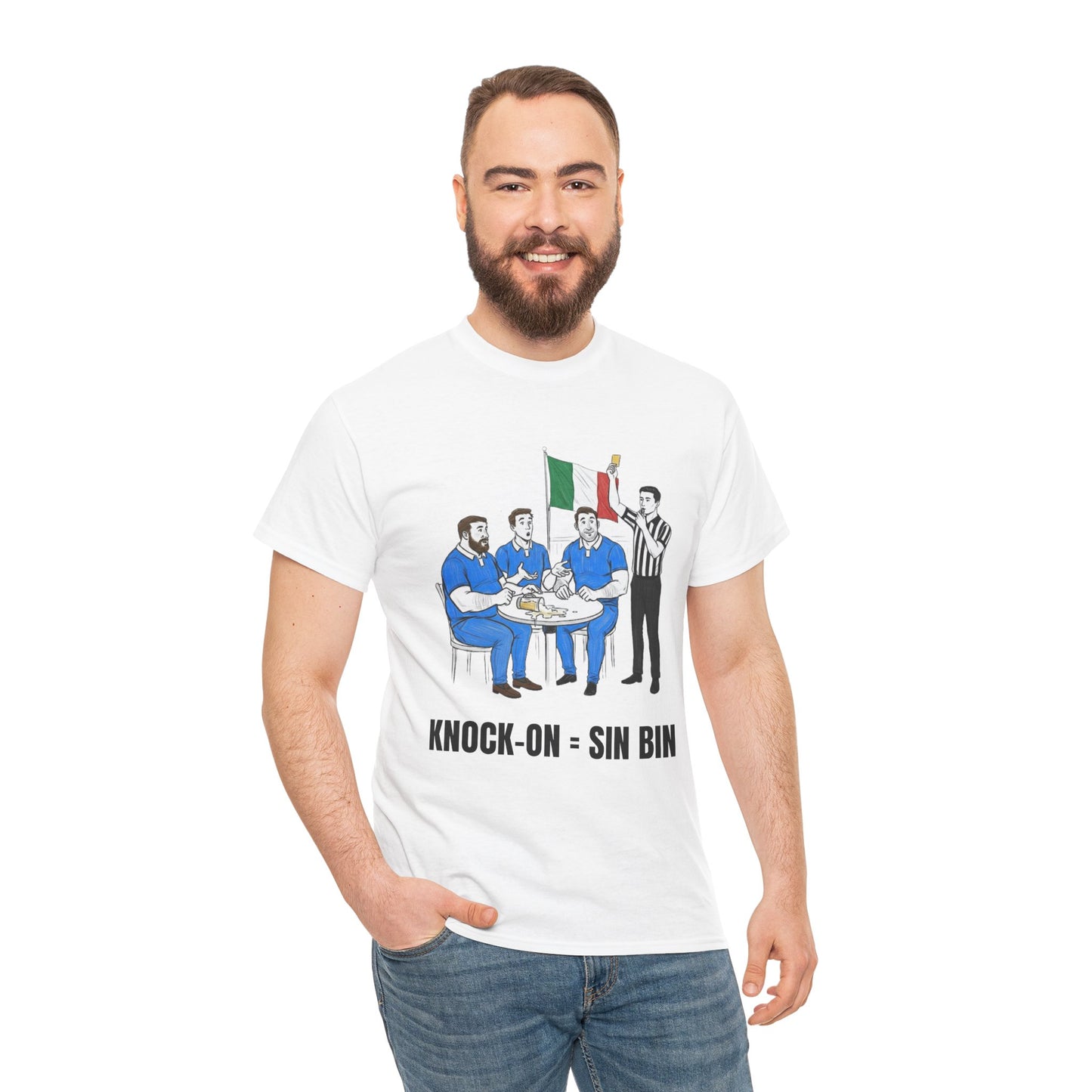 Italian Rugby & Beer T-Shirt – Yellow Card Pint Spill | Funny Rugby Fans Tee
