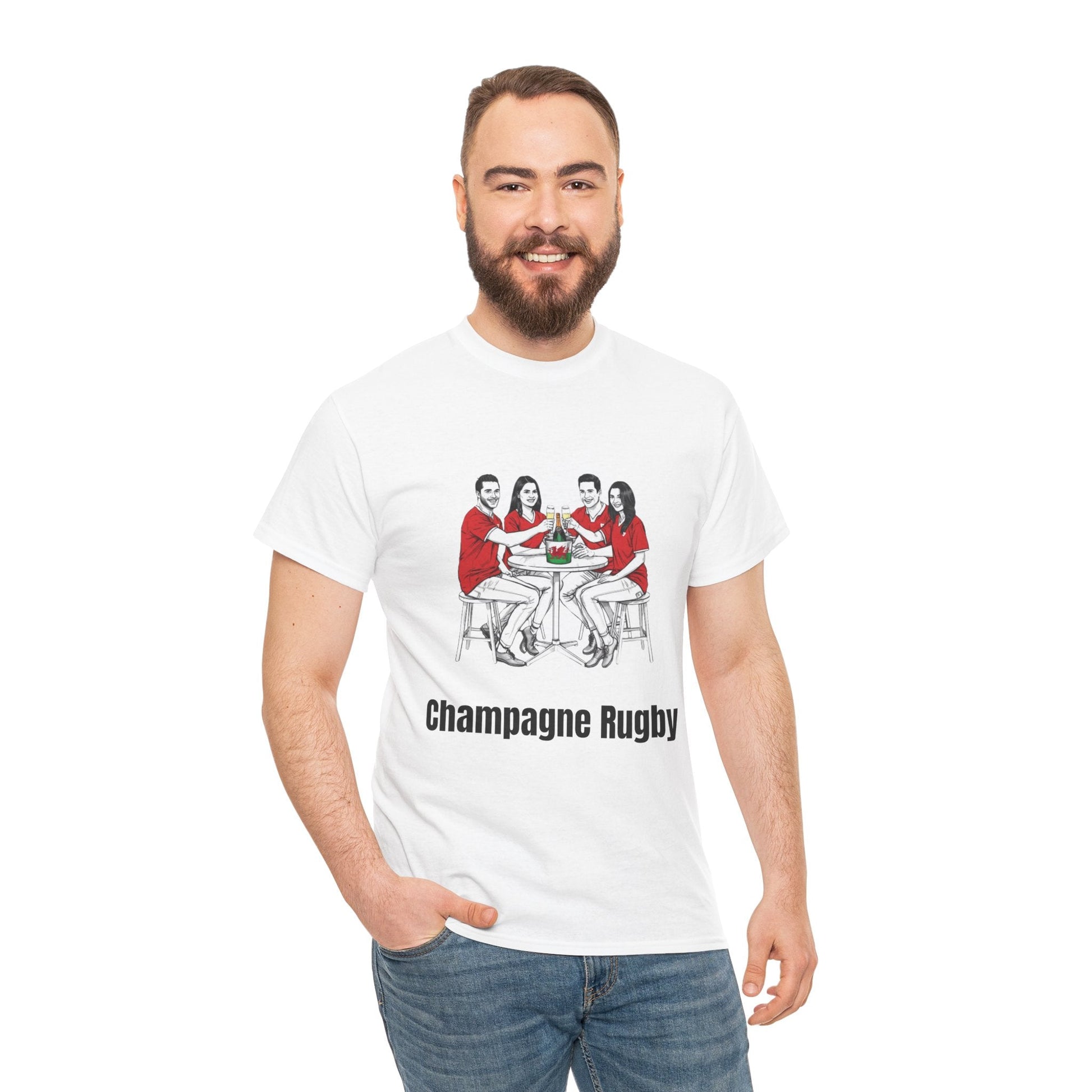 Champagne Rugby T-shirt - Six Nations Wales Fan Gift - Rugby & Beer