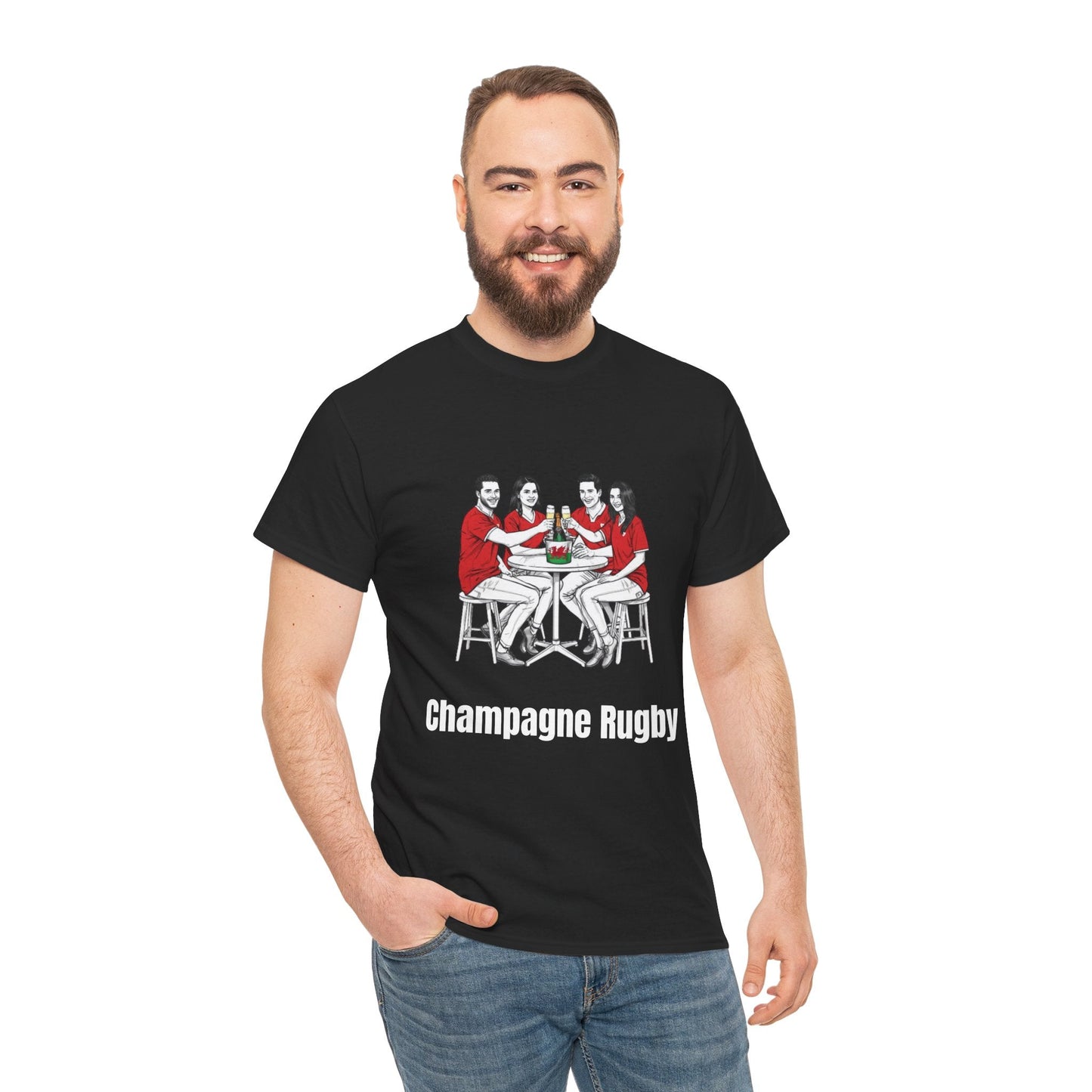 Champagne Rugby T-shirt - Six Nations Wales Fan Gift - Rugby & Beer