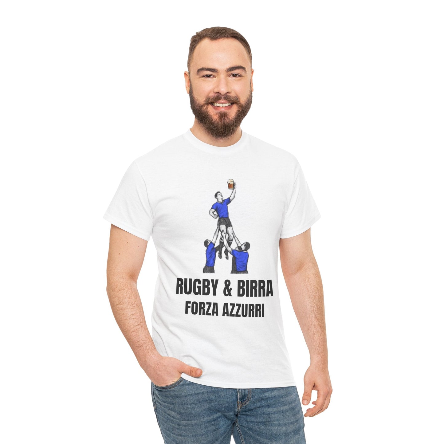 Forza Azzurri Italy Rugby T-Shirt | Rugby & Birra Fan Tee - Rugby & Beer