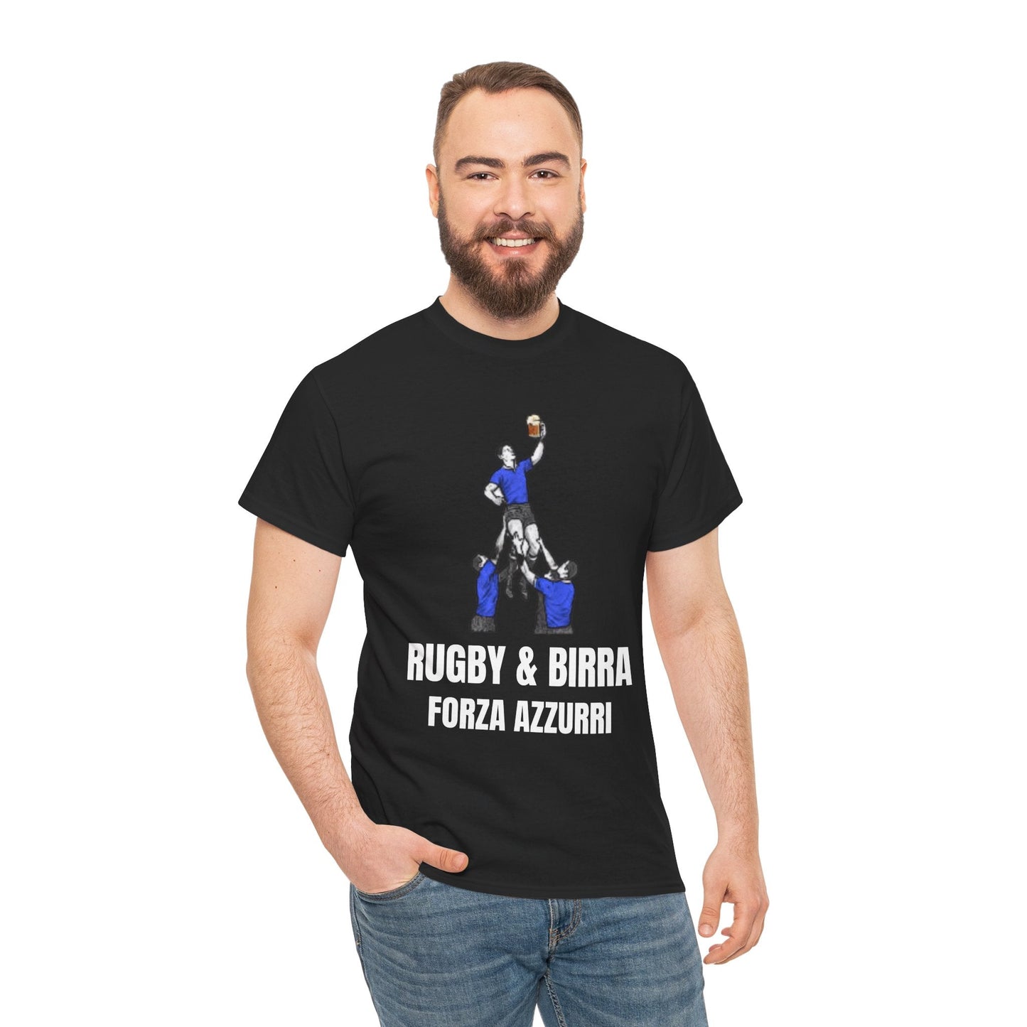 Forza Azzurri Italy Rugby T-Shirt | Rugby & Birra Fan Tee - Rugby & Beer