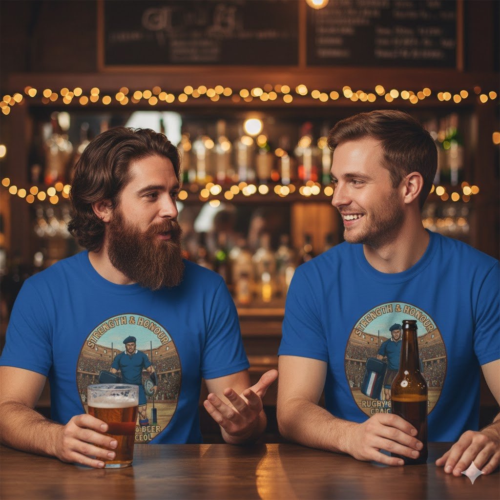 French Rugby Warrior "Strength & Honour" T-Shirt | Roman Gladiator Style Rugby Fan Tee - Rugby & Beer
