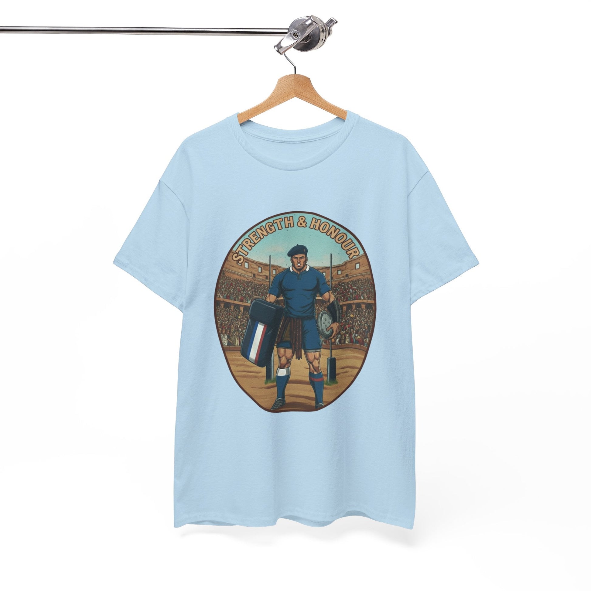 French Rugby Warrior "Strength & Honour" T-Shirt | Roman Gladiator Style Rugby Fan Tee - Rugby & Beer