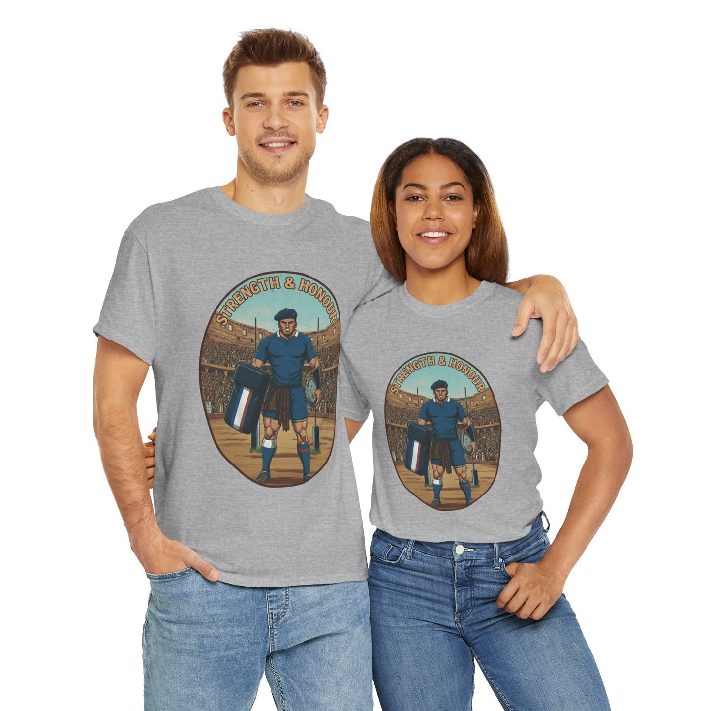 French Rugby Warrior "Strength & Honour" T-Shirt | Roman Gladiator Style Rugby Fan Tee - Rugby & Beer