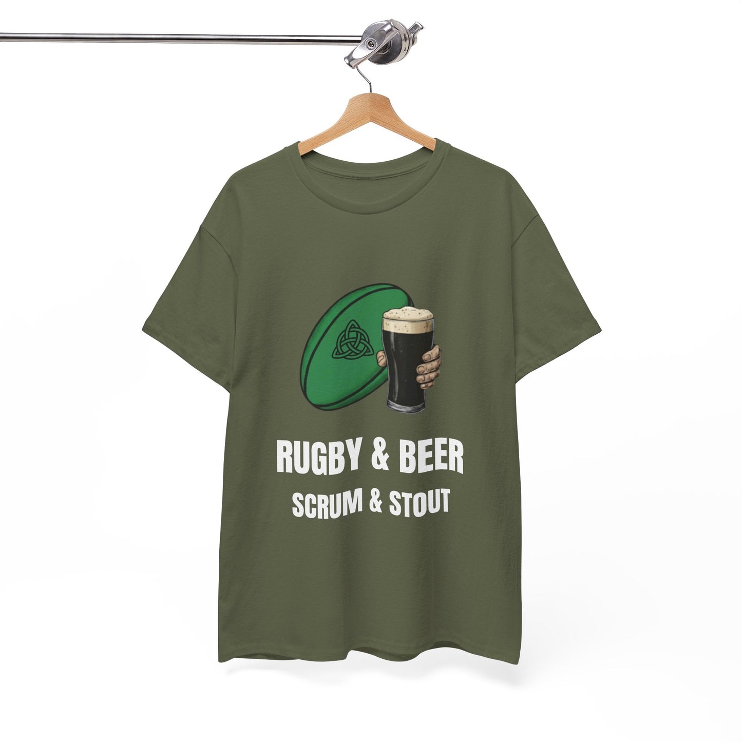 Ireland Rugby & Beer T-Shirt - Scrum & Stout Fan Tee | Match Day Gift - Rugby & Beer