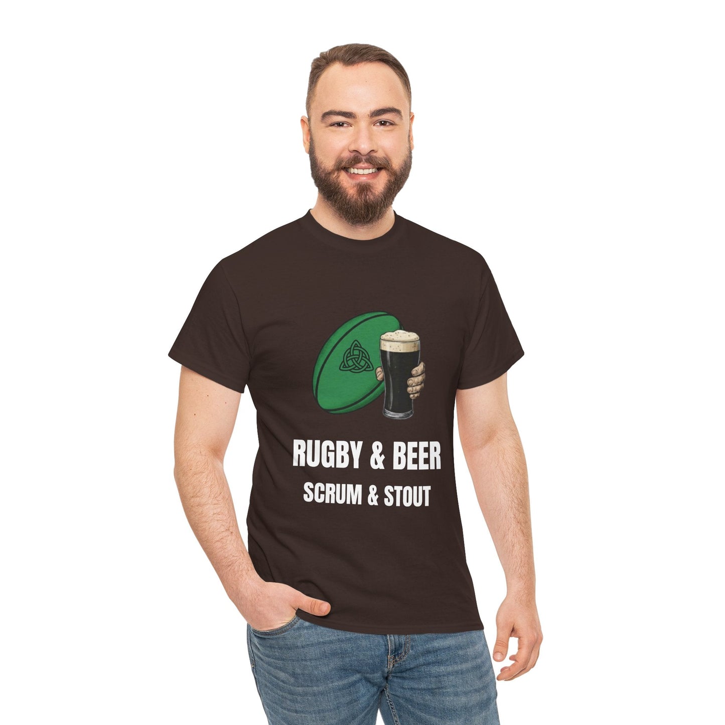 Ireland Rugby & Beer T-Shirt - Scrum & Stout Fan Tee | Match Day Gift - Rugby & Beer