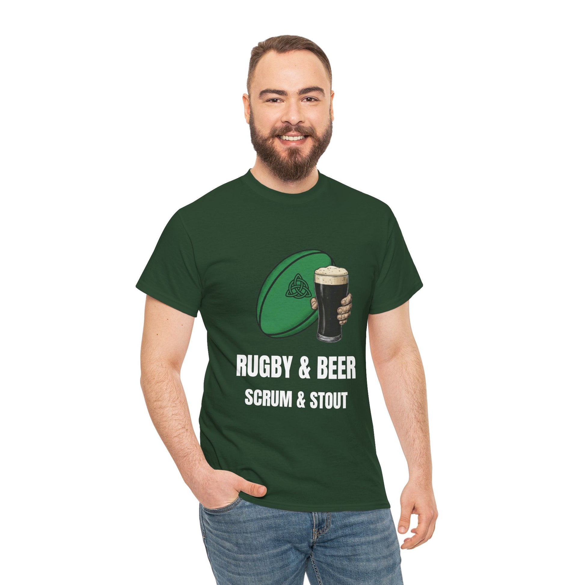 Ireland Rugby & Beer T-Shirt - Scrum & Stout Fan Tee | Match Day Gift - Rugby & Beer