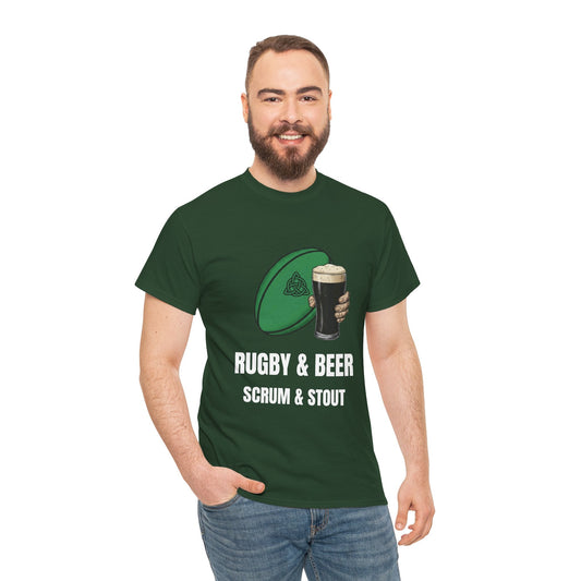 Ireland Rugby & Beer T-Shirt - Scrum & Stout Fan Tee | Match Day Gift - Rugby & Beer