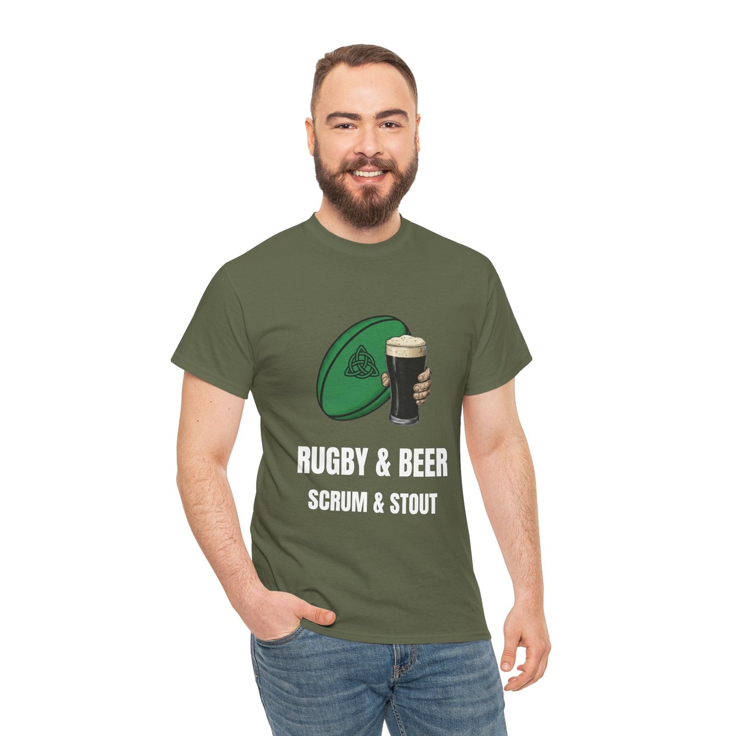 Ireland Rugby & Beer T-Shirt - Scrum & Stout Fan Tee | Match Day Gift - Rugby & Beer